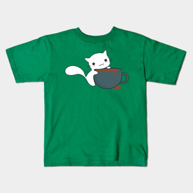 Coffee loving cat Kids T-Shirt by happinessinatee